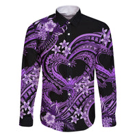Polynesia Valentines Day Forever In My Heart Tattoo Family Matching Off Shoulder Long Sleeve Dress and Hawaiian Shirt Purple Style LT9 Dad's Shirt - Long Sleeve Purple - Polynesian Pride