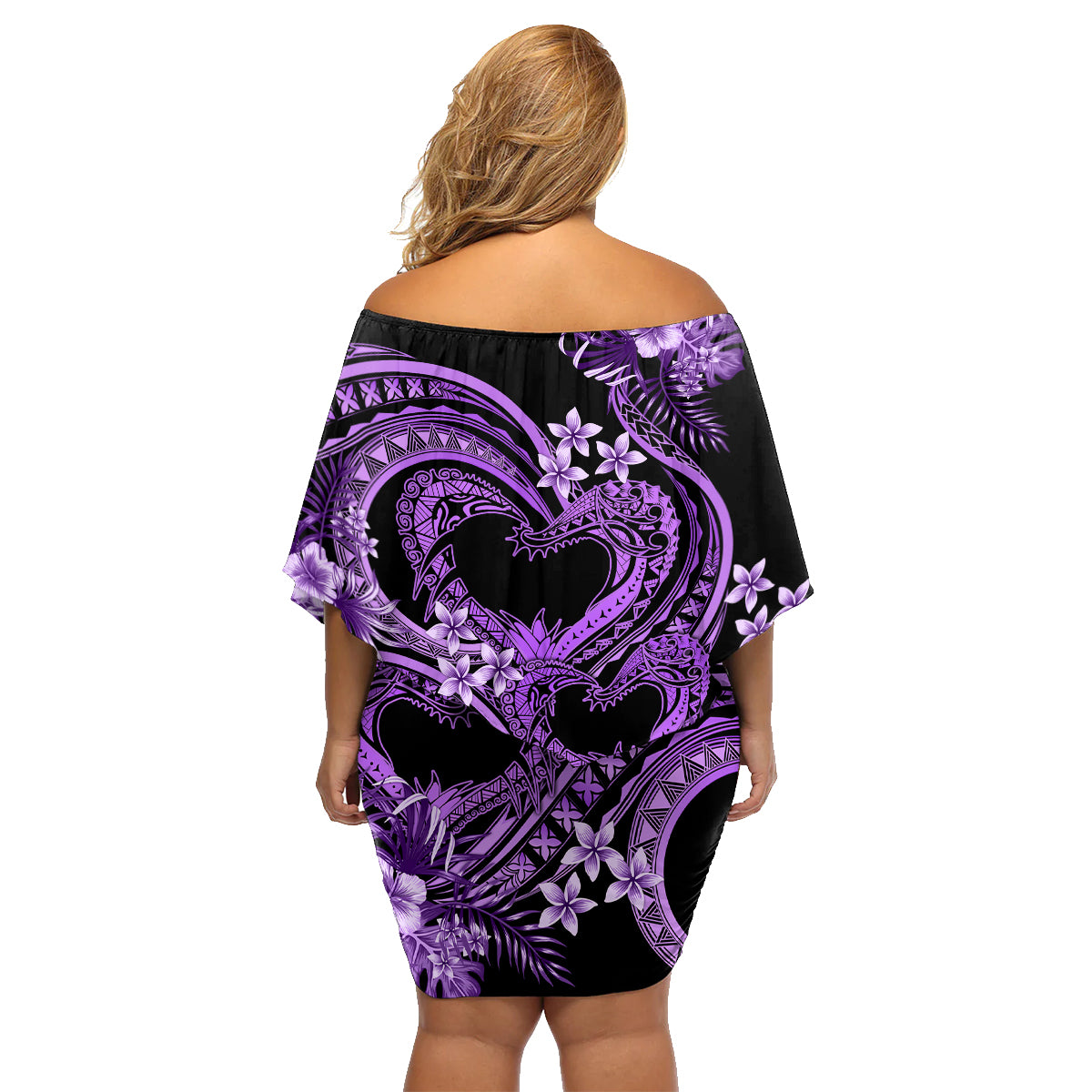 Polynesia Valentines Day Forever In My Heart Tattoo Family Matching Off Shoulder Short Dress and Hawaiian Shirt Purple Style LT9 - Polynesian Pride