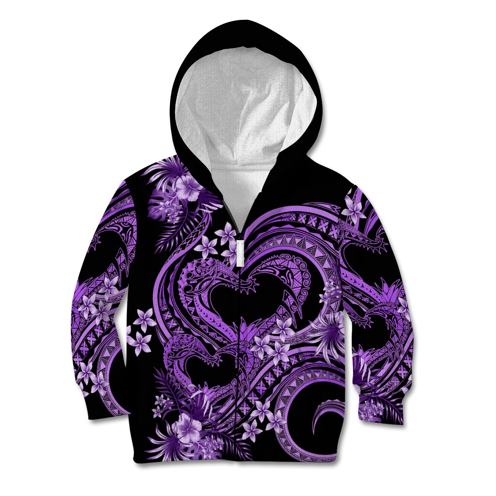 Polynesia Valentines Day Forever In My Heart Tattoo Kid Hoodie Purple Style LT9 Zip Hoodie Purple - Polynesian Pride
