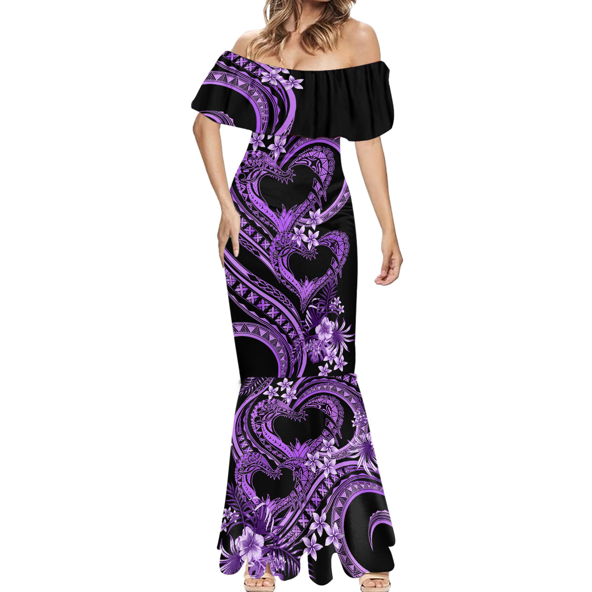 Polynesia Valentines Day Forever In My Heart Tattoo Mermaid Dress Purple Style LT9 - Polynesian Pride