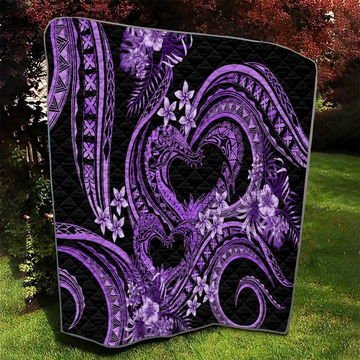 Polynesia Valentines Day Forever In My Heart Tattoo Quilt Purple Style LT9 - Polynesian Pride