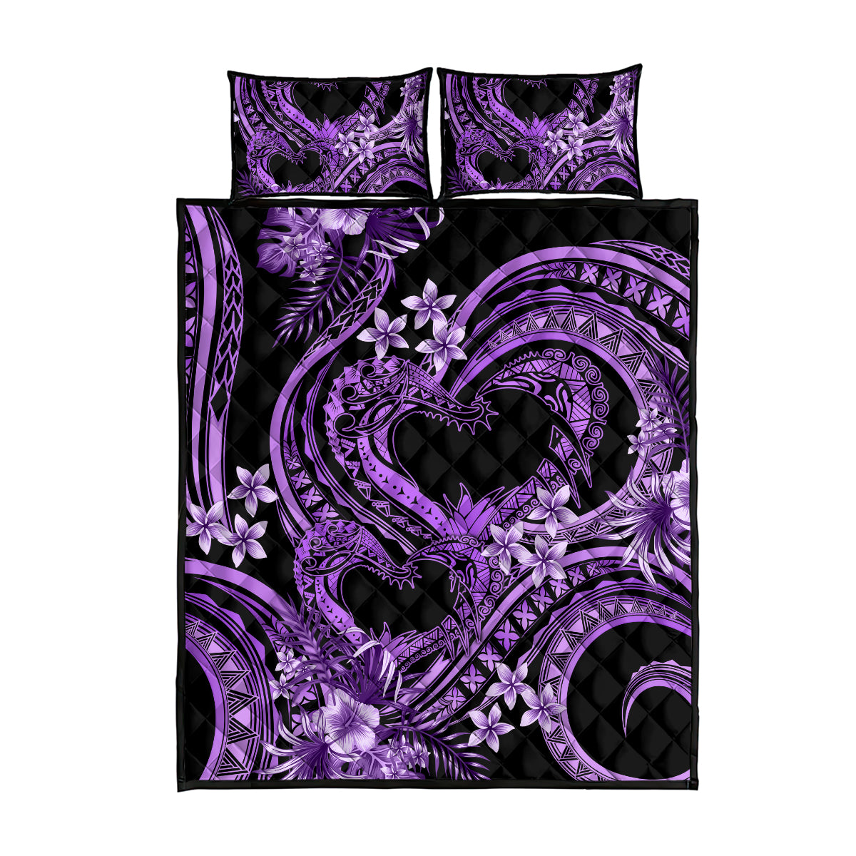 Polynesia Valentines Day Forever In My Heart Tattoo Quilt Bed Set Purple Style LT9 - Polynesian Pride