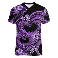 Polynesia Valentines Day Forever In My Heart Tattoo Women V Neck T Shirt Purple Style LT9 Female Purple - Polynesian Pride