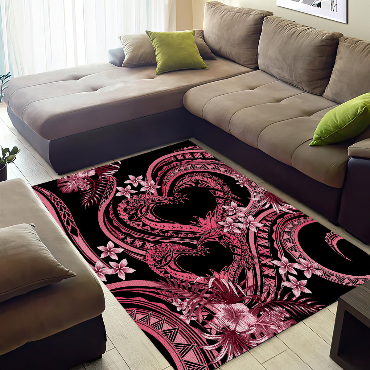 Polynesia Valentines Day Forever In My Heart Tattoo Area Rug Pink Style LT9 - Polynesian Pride