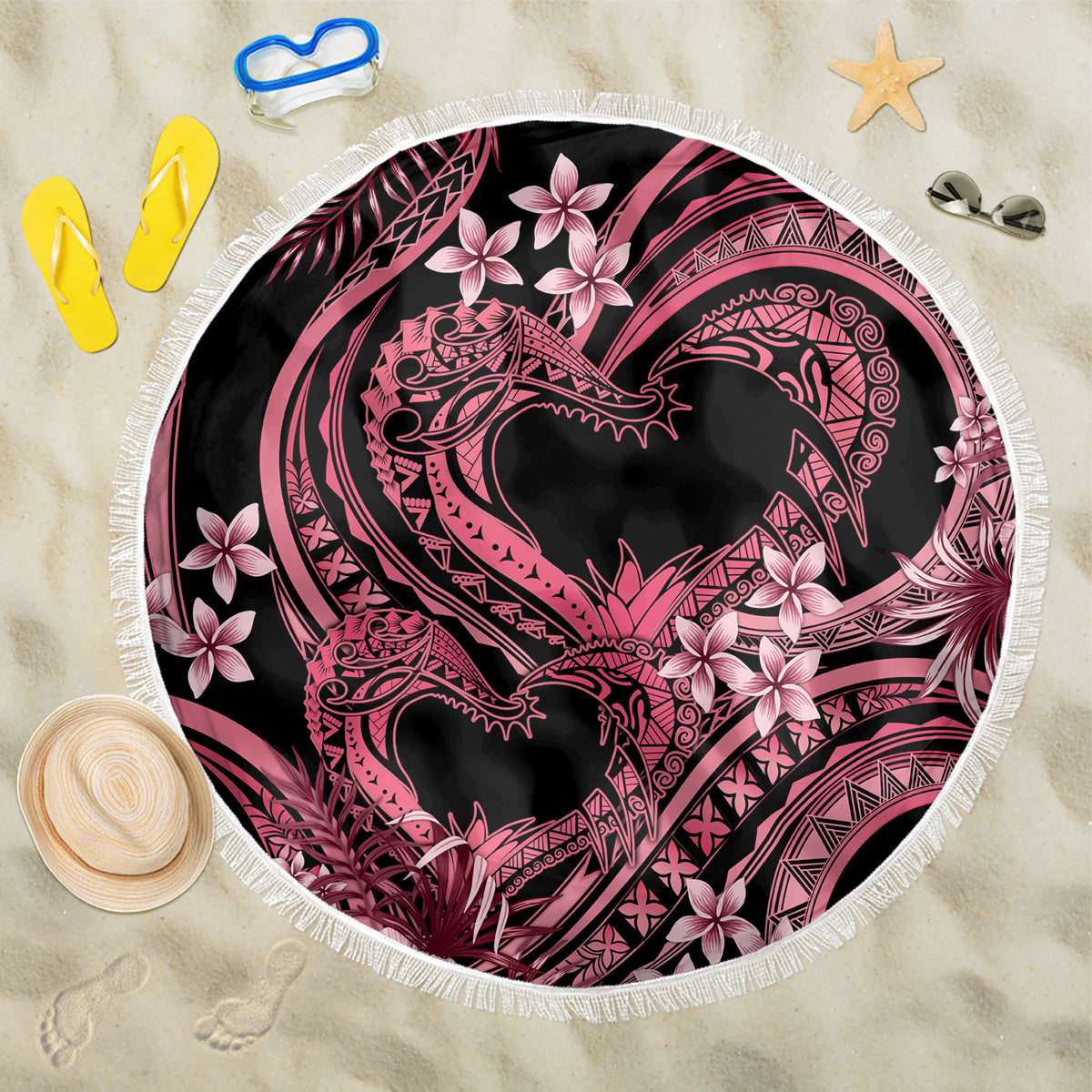 Polynesia Valentines Day Forever In My Heart Tattoo Beach Blanket Pink Style LT9 One Size 150cm Pink - Polynesian Pride