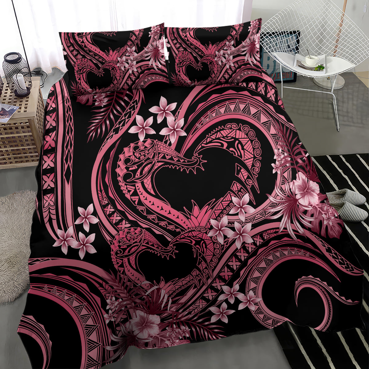 Polynesia Valentines Day Forever In My Heart Tattoo Bedding Set Pink Style LT9 - Polynesian Pride