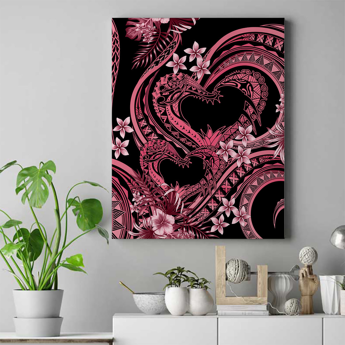 Polynesia Valentines Day Forever In My Heart Tattoo Canvas Wall Art Pink Style LT9 Pink - Polynesian Pride