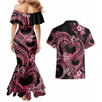 Polynesia Valentines Day Forever In My Heart Tattoo Couples Matching Mermaid Dress and Hawaiian Shirt Pink Style LT9 - Polynesian Pride