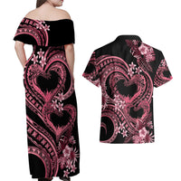 Polynesia Valentines Day Forever In My Heart Tattoo Couples Matching Off Shoulder Maxi Dress and Hawaiian Shirt Pink Style LT9 - Polynesian Pride