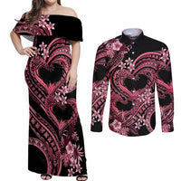 Polynesia Valentines Day Forever In My Heart Tattoo Couples Matching Off Shoulder Maxi Dress and Long Sleeve Button Shirt Pink Style LT9 Pink - Polynesian Pride