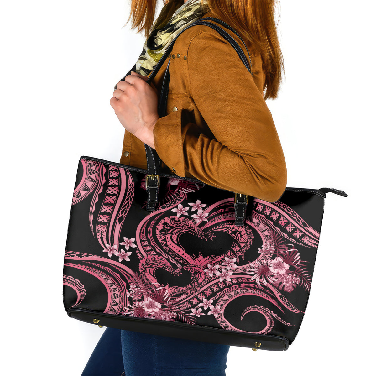 Polynesia Valentines Day Forever In My Heart Tattoo Leather Tote Bag Pink Style LT9 Pink - Polynesian Pride