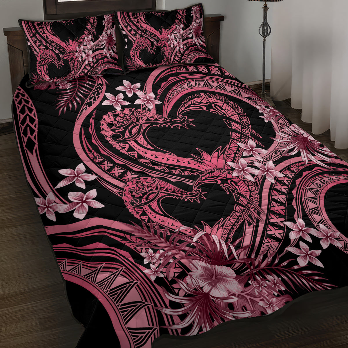 Polynesia Valentines Day Forever In My Heart Tattoo Quilt Bed Set Pink Style LT9 Pink - Polynesian Pride