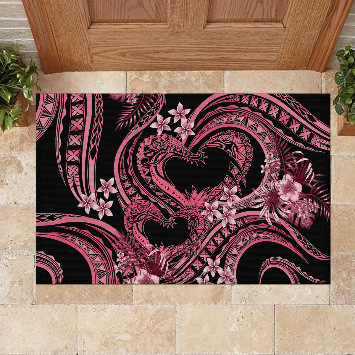Polynesia Valentines Day Forever In My Heart Tattoo Rubber Doormat Pink Style LT9 - Polynesian Pride