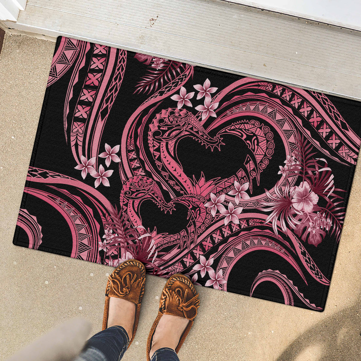 Polynesia Valentines Day Forever In My Heart Tattoo Rubber Doormat Pink Style LT9 - Polynesian Pride