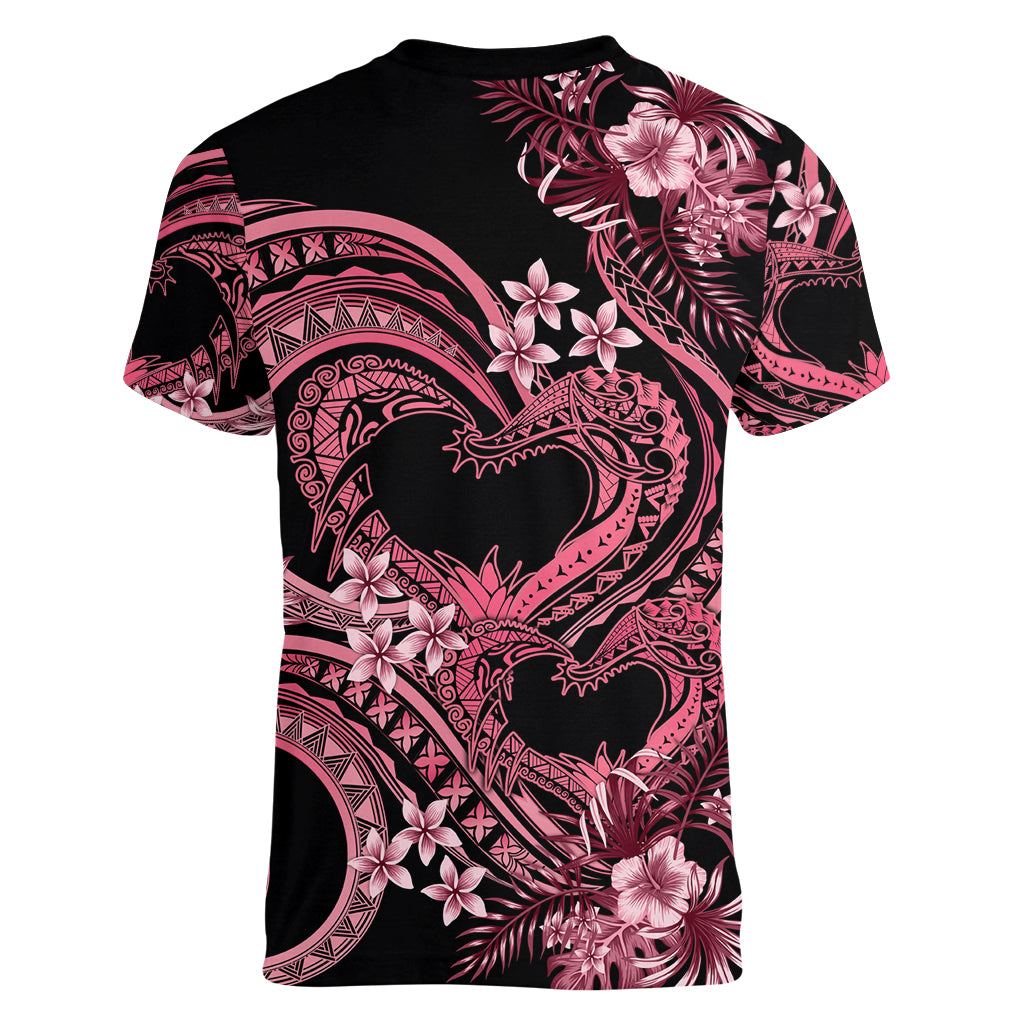 Polynesia Valentines Day Forever In My Heart Tattoo Women V Neck T Shirt Pink Style LT9 - Polynesian Pride