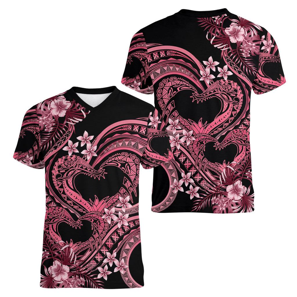 Polynesia Valentines Day Forever In My Heart Tattoo Women V Neck T Shirt Pink Style LT9 - Polynesian Pride