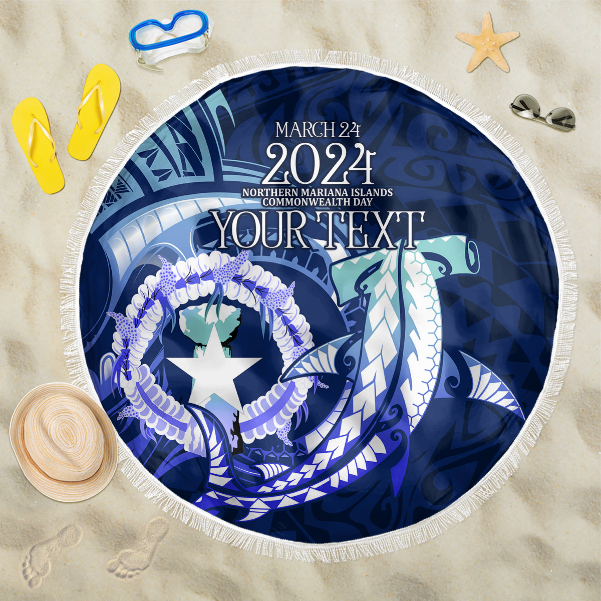 Personalised Northern Mariana Islands Beach Blanket Commonwealth Day 2024 LT9 One Size 150cm Ocean Blue - Polynesian Pride