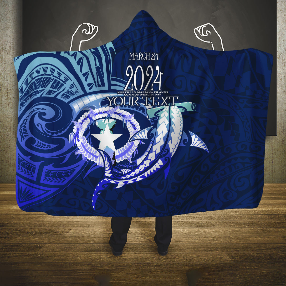 Personalised Northern Mariana Islands Hooded Blanket Commonwealth Day 2024 LT9 One Size Ocean Blue - Polynesian Pride