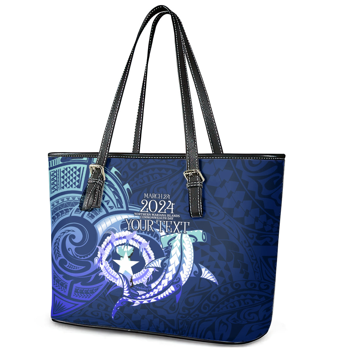 Personalised Northern Mariana Islands Leather Tote Bag Commonwealth Day 2024 LT9 - Polynesian Pride