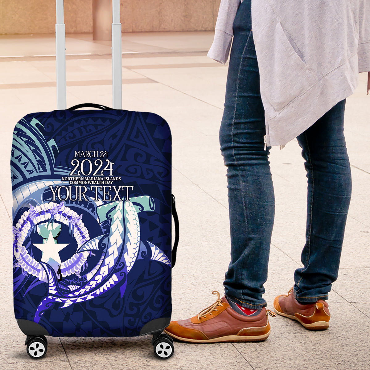 Personalised Northern Mariana Islands Luggage Cover Commonwealth Day 2024 LT9 Ocean Blue - Polynesian Pride