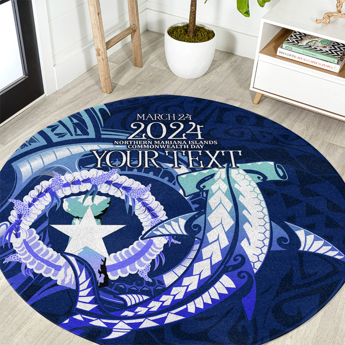 Personalised Northern Mariana Islands Round Carpet Commonwealth Day 2024 LT9 Ocean Blue - Polynesian Pride