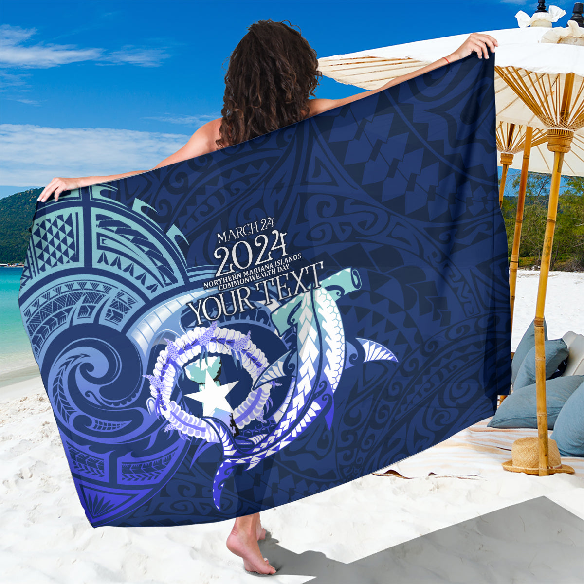 Personalised Northern Mariana Islands Sarong Commonwealth Day 2024 LT9 One Size 44 x 66 inches Ocean Blue - Polynesian Pride