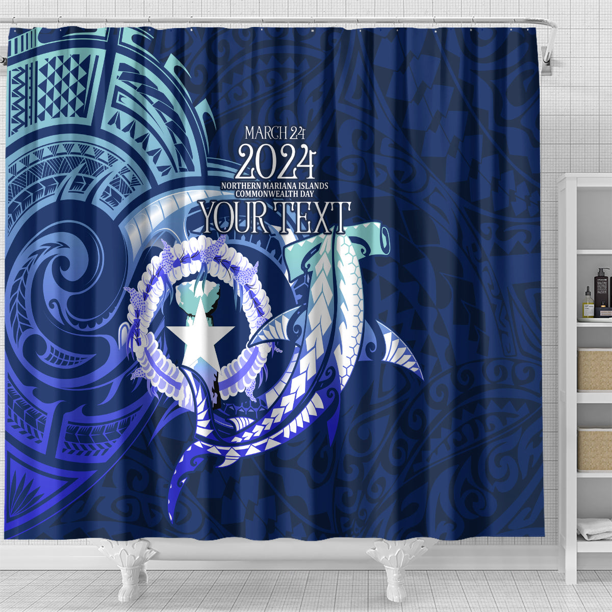 Personalised Northern Mariana Islands Shower Curtain Commonwealth Day 2024 LT9 - Polynesian Pride