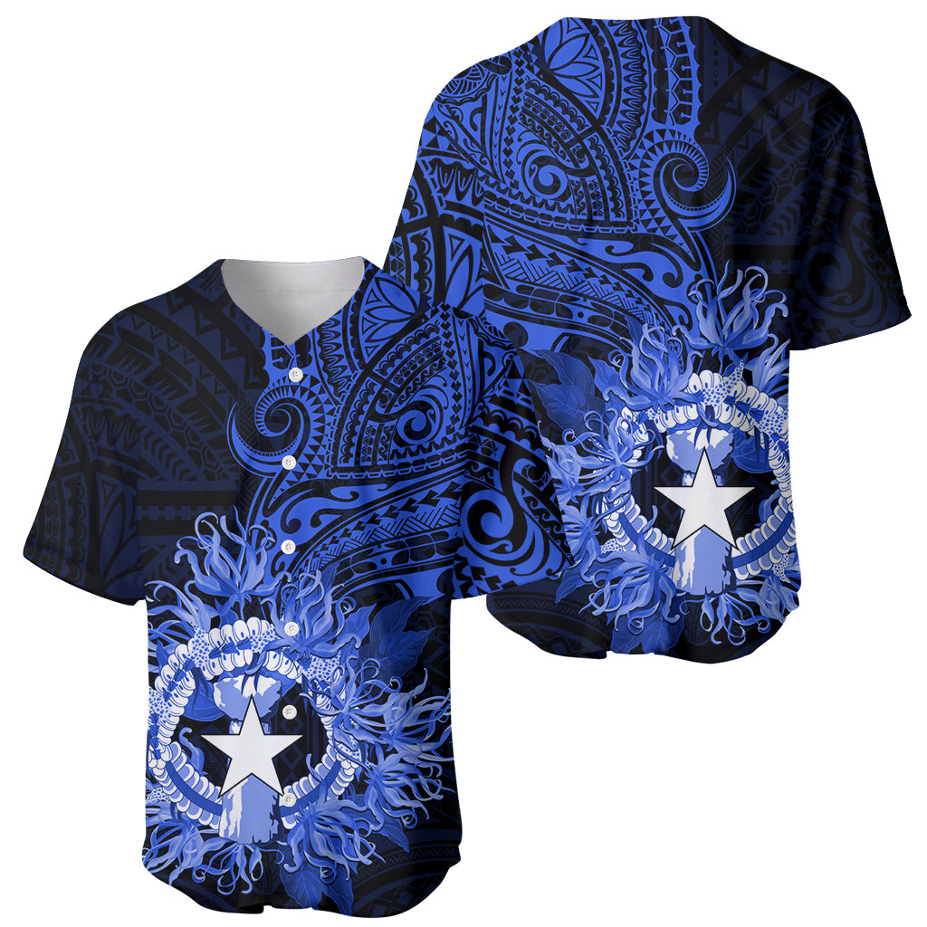 Northern Mariana Islands Ylang-ylang Mwarmwar Baseball Jersey Polynesian Blue Style LT9 - Polynesian Pride