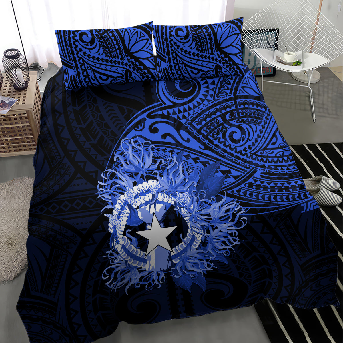 Northern Mariana Islands Ylang-ylang Mwarmwar Bedding Set Polynesian Blue Style