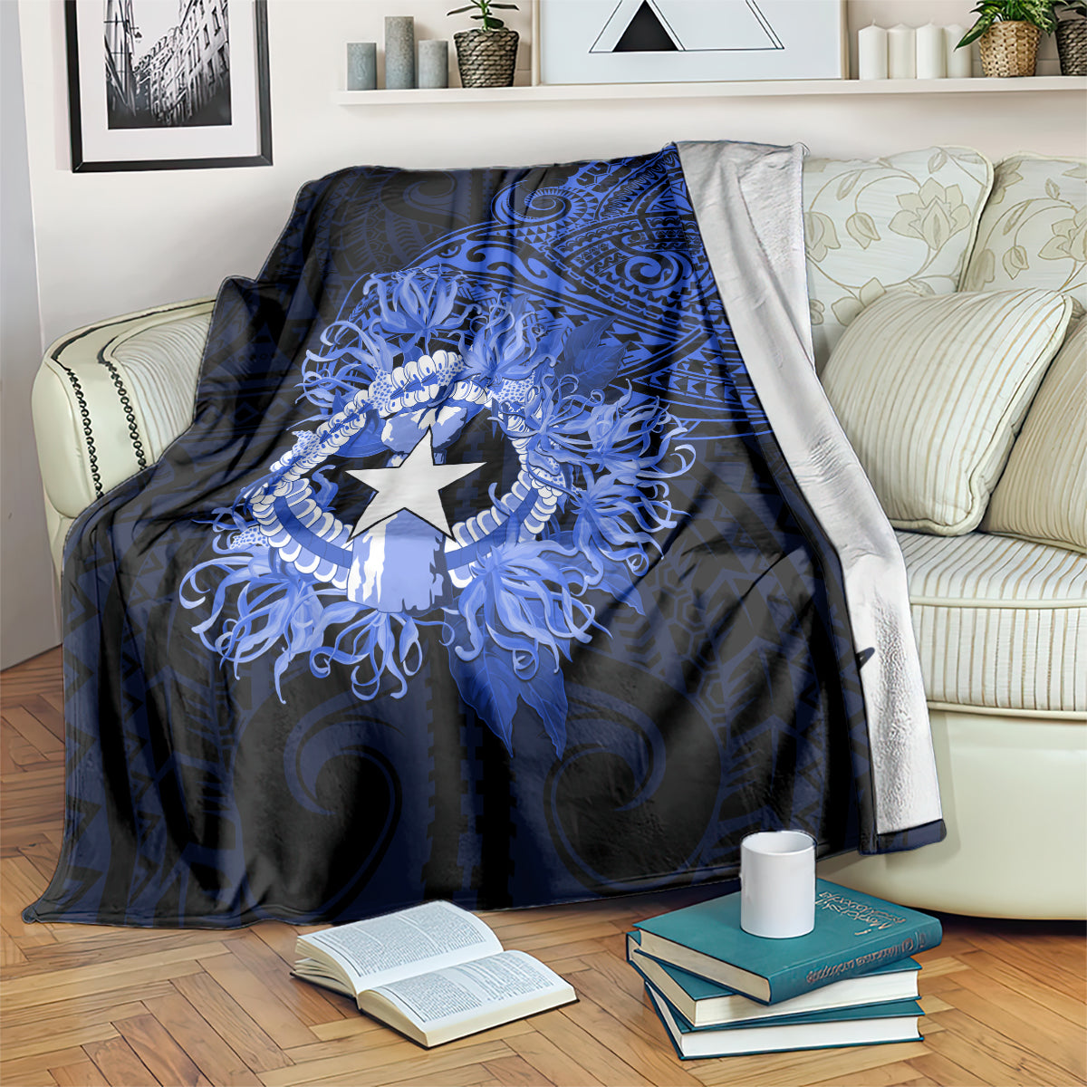 Northern Mariana Islands Ylang-ylang Mwarmwar Blanket Polynesian Blue Style LT9 Blue - Polynesian Pride