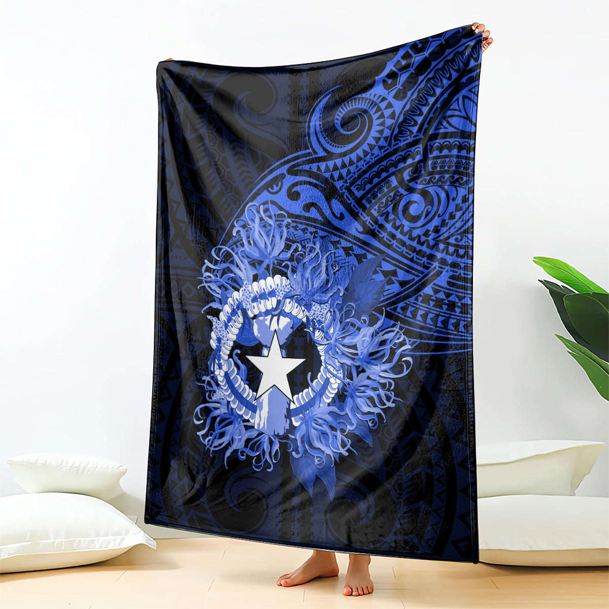 Northern Mariana Islands Ylang-ylang Mwarmwar Blanket Polynesian Blue Style LT9 - Polynesian Pride