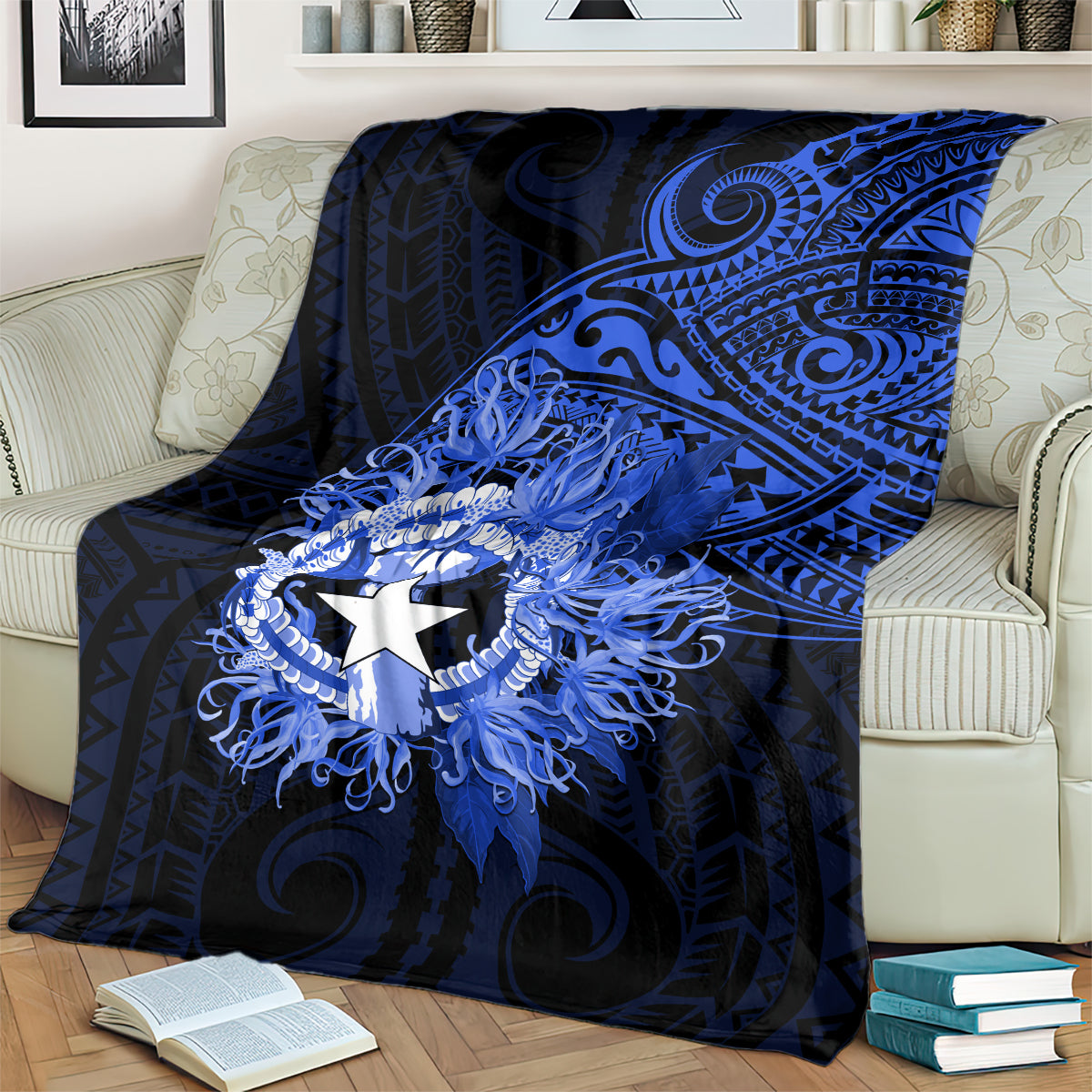 Northern Mariana Islands Ylang-ylang Mwarmwar Blanket Polynesian Blue Style LT9 - Polynesian Pride