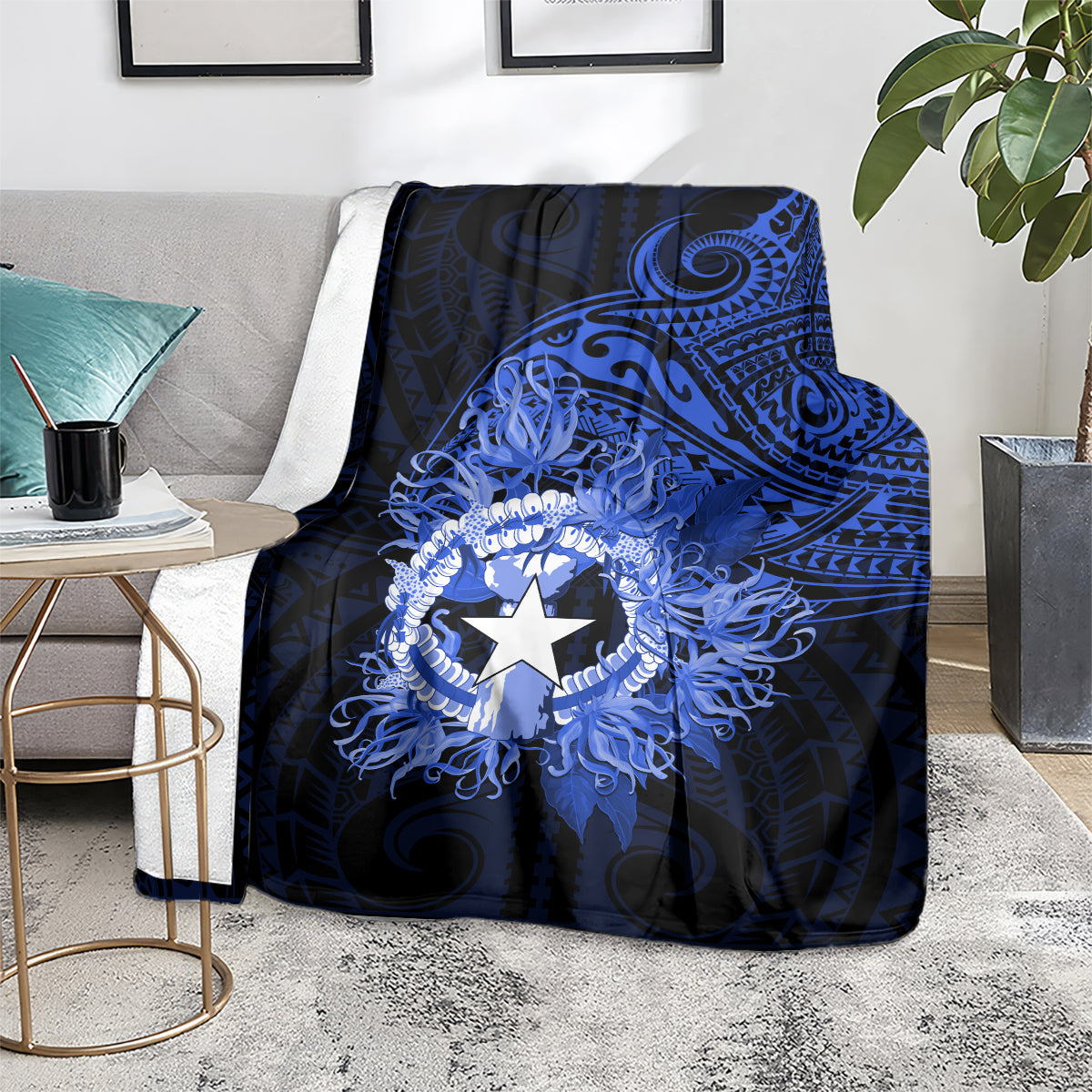Northern Mariana Islands Ylang-ylang Mwarmwar Blanket Polynesian Blue Style LT9 - Polynesian Pride