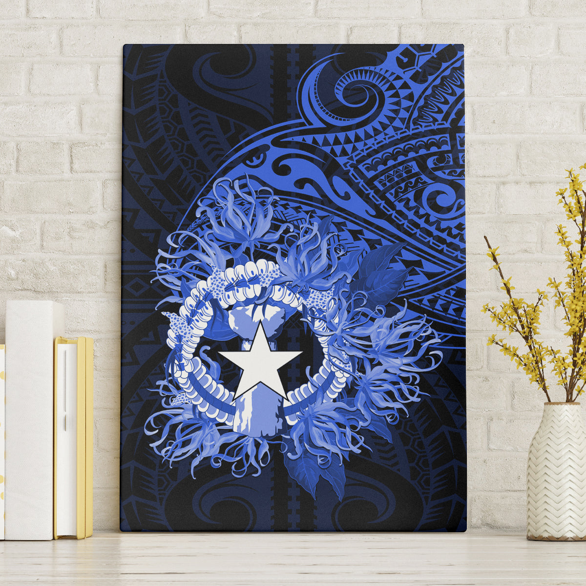Northern Mariana Islands Ylang-ylang Mwarmwar Canvas Wall Art Polynesian Blue Style LT9 Without Frame Blue - Polynesian Pride