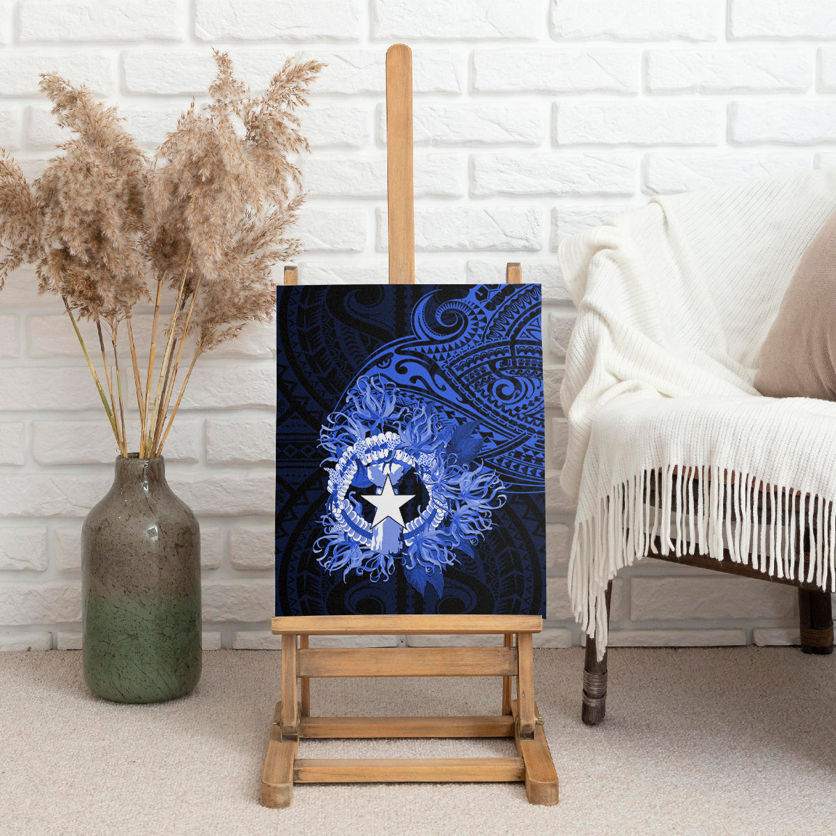 Northern Mariana Islands Ylang-ylang Mwarmwar Canvas Wall Art Polynesian Blue Style LT9 - Polynesian Pride