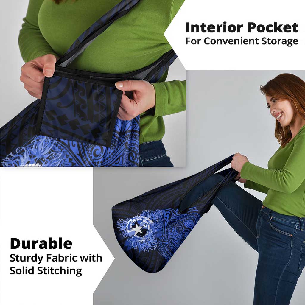 Northern Mariana Islands Ylang-ylang Mwarmwar Grocery Bag Polynesian Blue Style