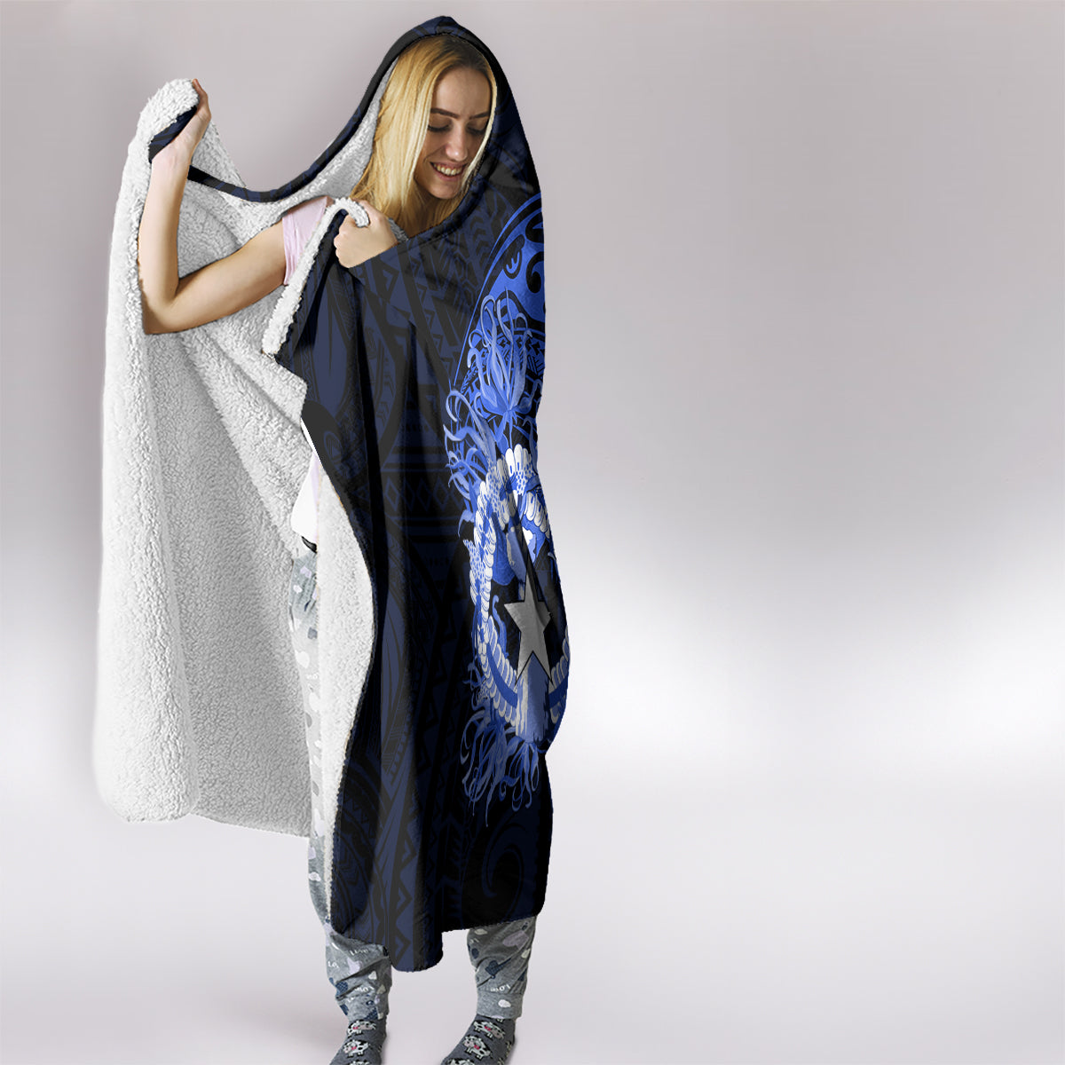Northern Mariana Islands Ylang-ylang Mwarmwar Hooded Blanket Polynesian Blue Style LT9 - Polynesian Pride