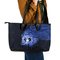 Northern Mariana Islands Ylang-ylang Mwarmwar Leather Tote Bag Polynesian Blue Style LT9 - Polynesian Pride