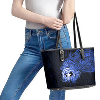 Northern Mariana Islands Ylang-ylang Mwarmwar Leather Tote Bag Polynesian Blue Style LT9 - Polynesian Pride