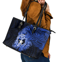 Northern Mariana Islands Ylang-ylang Mwarmwar Leather Tote Bag Polynesian Blue Style LT9 - Polynesian Pride