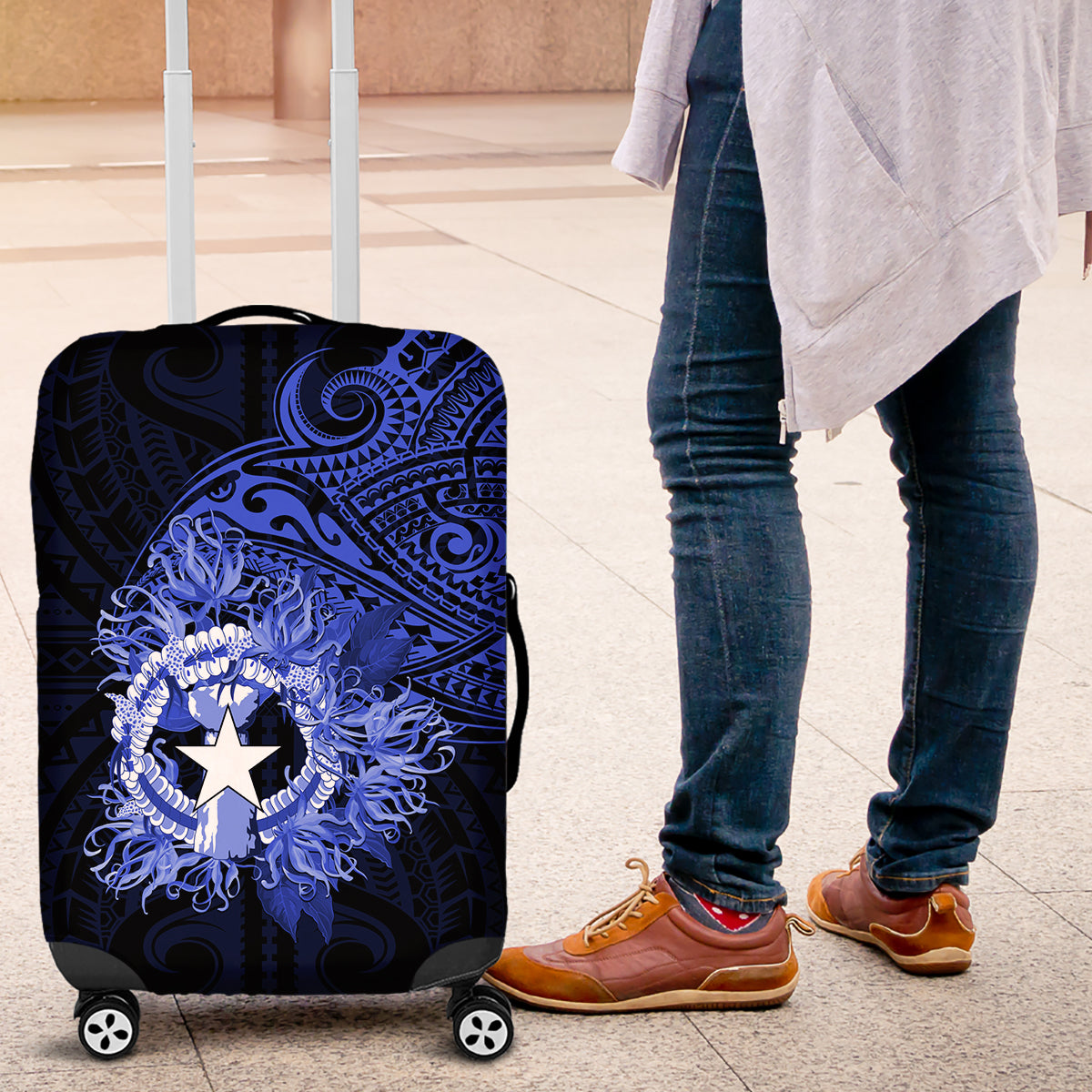 Northern Mariana Islands Ylang-ylang Mwarmwar Luggage Cover Polynesian Blue Style LT9 Blue - Polynesian Pride