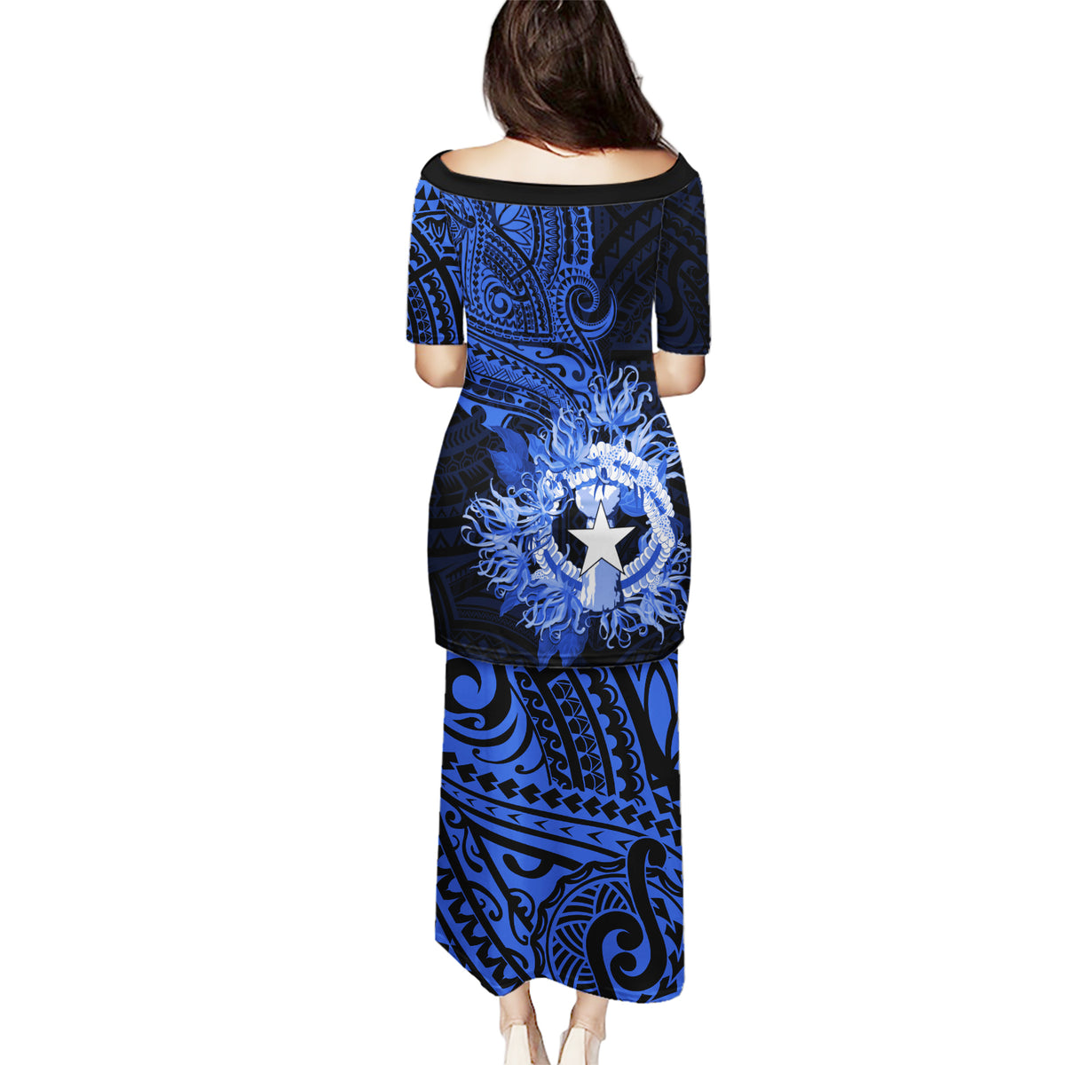 Northern Mariana Islands Ylang-ylang Mwarmwar Puletasi Polynesian Blue Style LT9 - Polynesian Pride