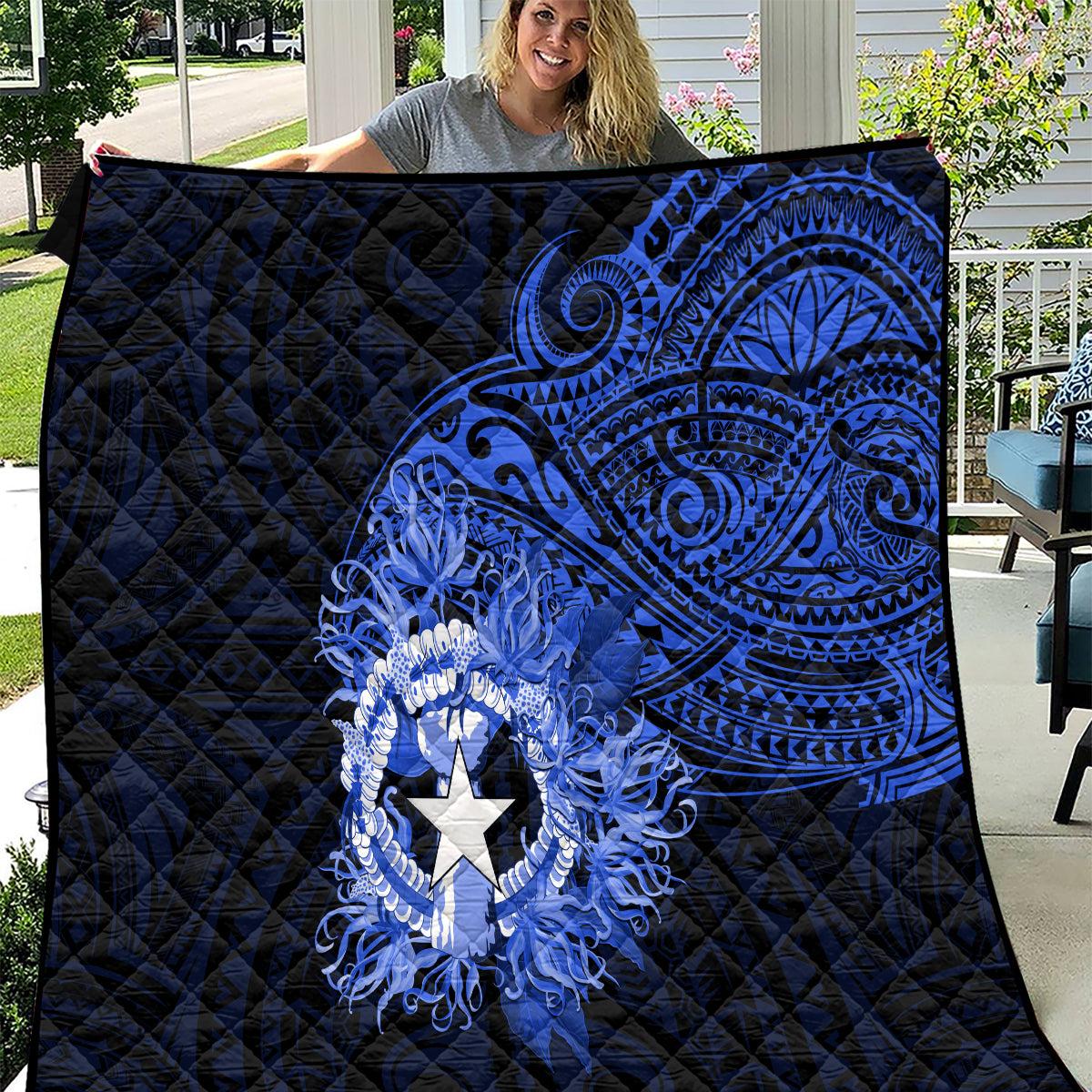 Northern Mariana Islands Ylang-ylang Mwarmwar Quilt Polynesian Blue Style LT9 Blue - Polynesian Pride