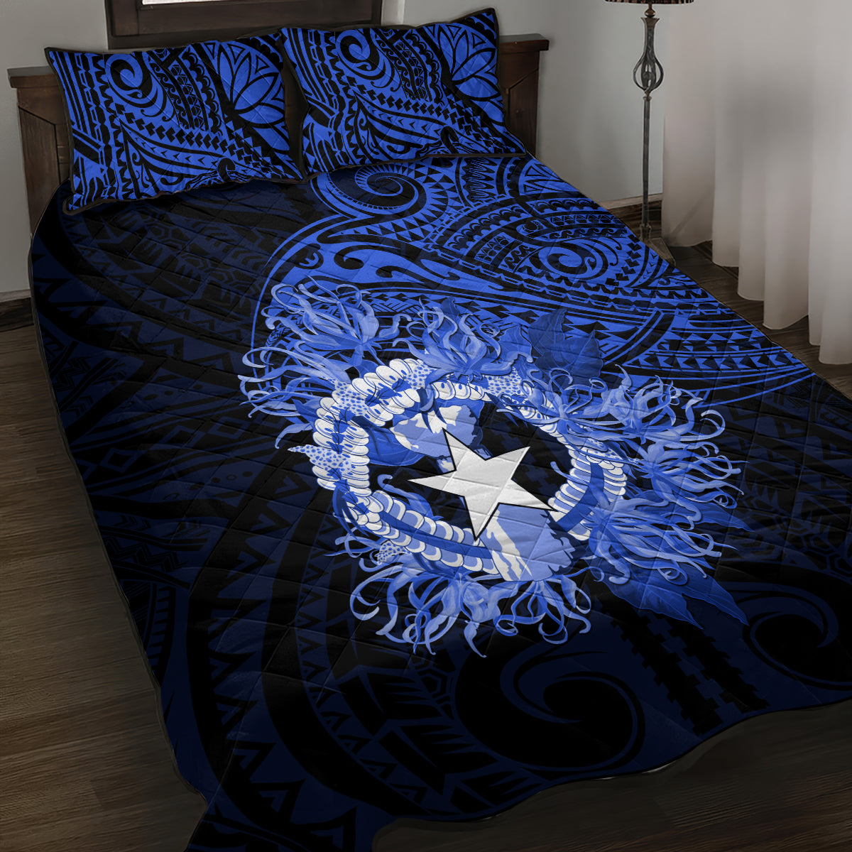 Northern Mariana Islands Ylang-ylang Mwarmwar Quilt Bed Set Polynesian Blue Style LT9 Blue - Polynesian Pride
