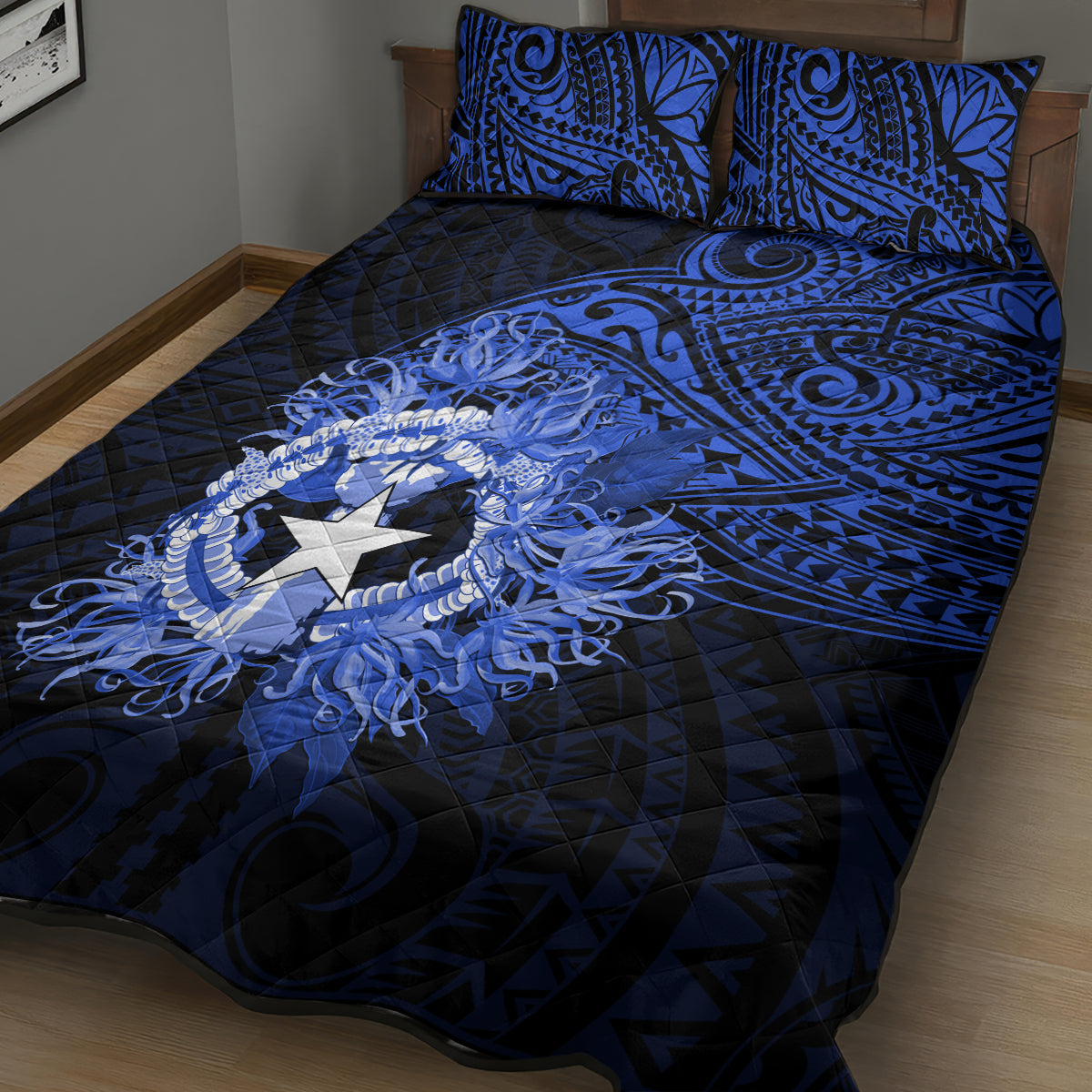 Northern Mariana Islands Ylang-ylang Mwarmwar Quilt Bed Set Polynesian Blue Style LT9 - Polynesian Pride