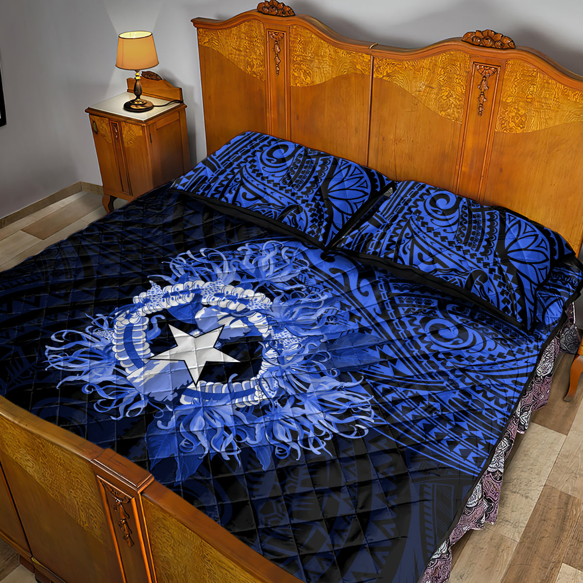 Northern Mariana Islands Ylang-ylang Mwarmwar Quilt Bed Set Polynesian Blue Style LT9 - Polynesian Pride