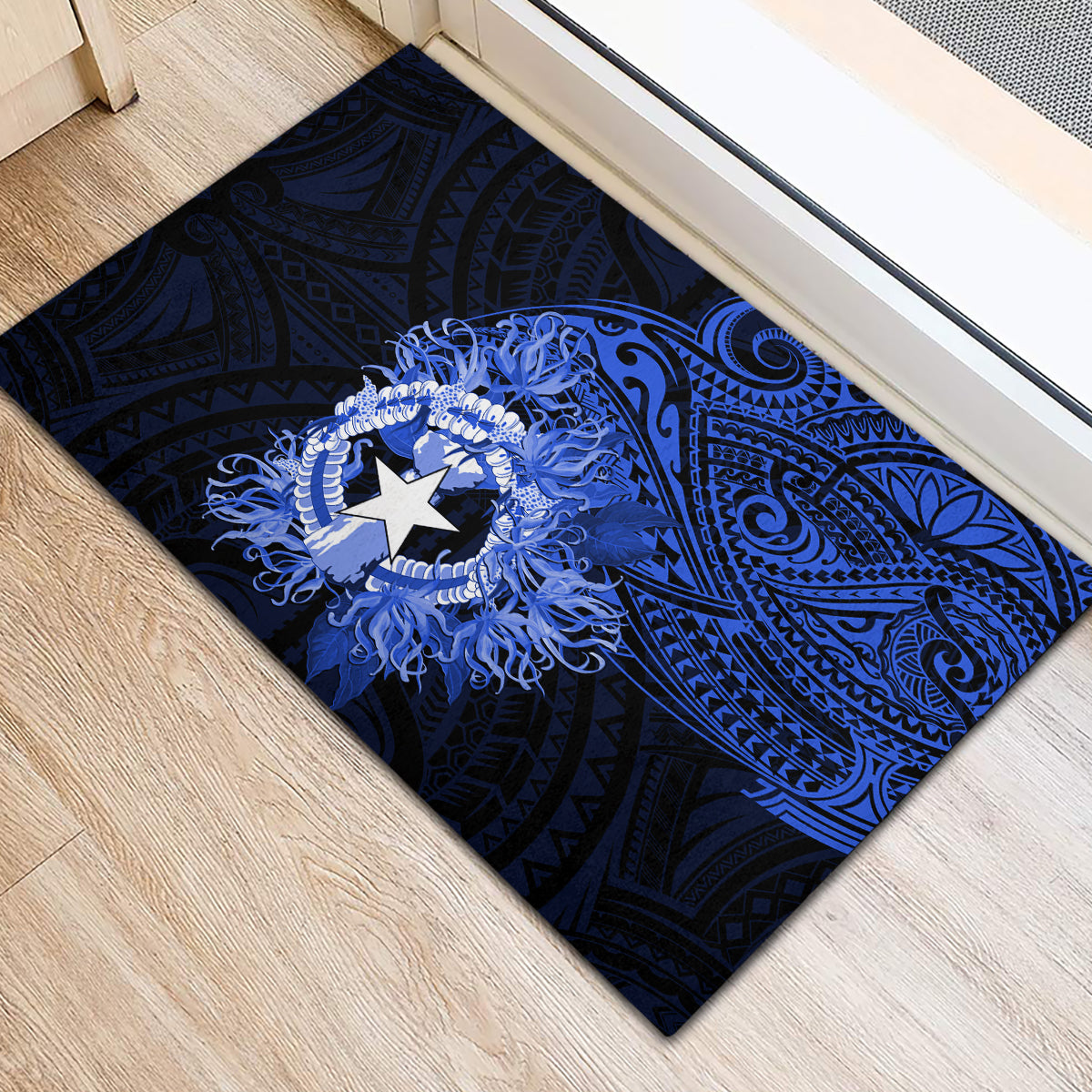 Northern Mariana Islands Ylang-ylang Mwarmwar Rubber Doormat Polynesian Blue Style LT9 - Polynesian Pride