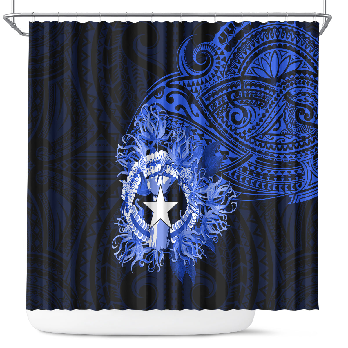 Northern Mariana Islands Ylang-ylang Mwarmwar Shower Curtain Polynesian Blue Style LT9 Blue - Polynesian Pride