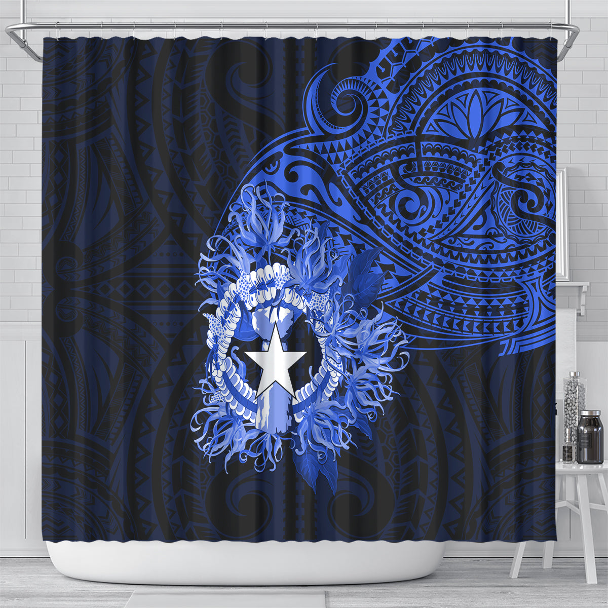 Northern Mariana Islands Ylang-ylang Mwarmwar Shower Curtain Polynesian Blue Style LT9 - Polynesian Pride