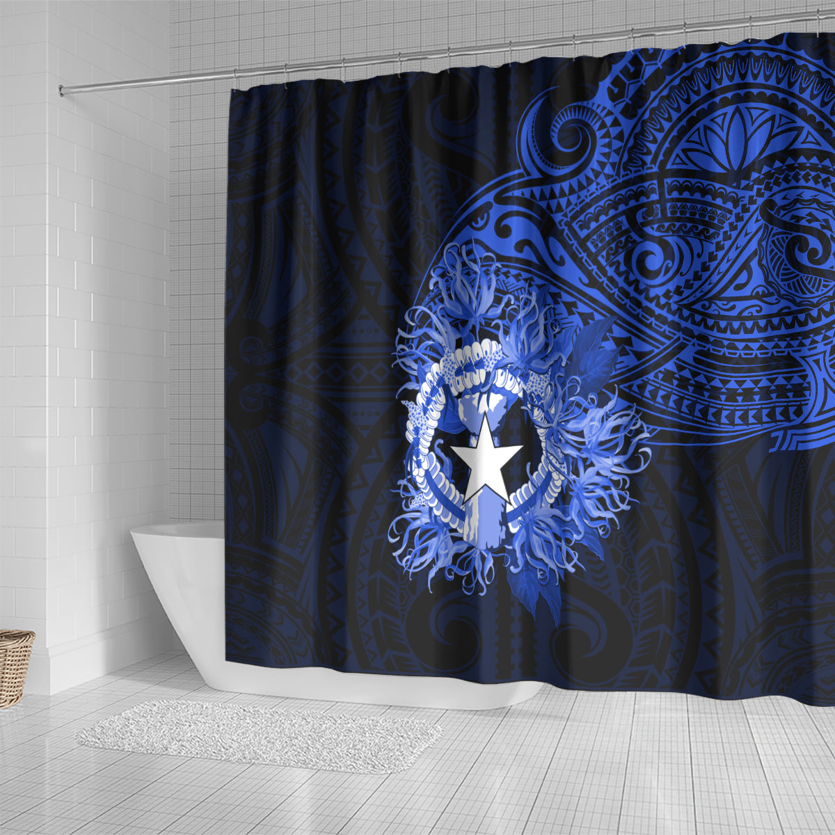 Northern Mariana Islands Ylang-ylang Mwarmwar Shower Curtain Polynesian Blue Style LT9 - Polynesian Pride